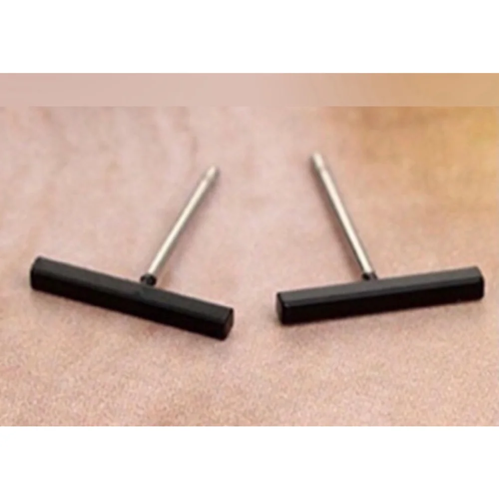 NEW Unisex Black Bar Staple‎ Stud Earrings, 1.2cm